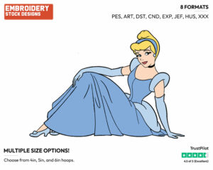 Cinderella Relaxed - Disney's Cinderella - Embroidery Design in 3 sizes & 8 formats