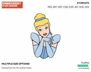 Cinderella - Disney's Cinderella - Embroidery Design in 3 sizes & 8 formats