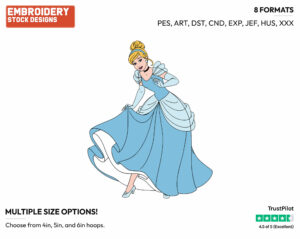 Cinderella Showing Off Her Glass Slippers - Disney's Cinderella - Embroidery Design in 3 sizes & 8 formats