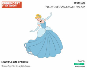 Cinderella - Disney's Cinderella - Embroidery Design in 3 sizes & 8 formats