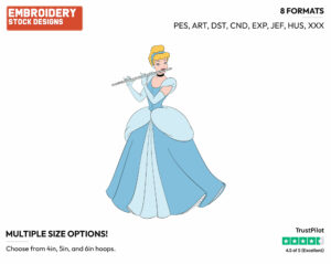 Cinderella Playing The Flute - Disney's Cinderella - Embroidery Design in 3 sizes & 8 formats