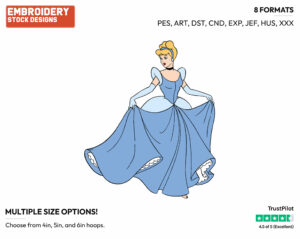 Cinderella Looking Back While Running - Disney's Cinderella - Embroidery Design in 3 sizes & 8 formats