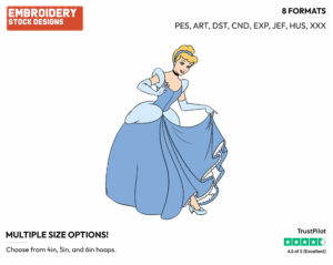Cinderella Looking At Glass Slipper - Disney's Cinderella - Embroidery Design in 3 sizes & 8 formats