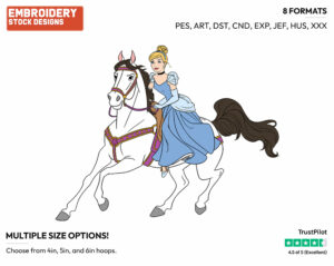 Cinderella Riding Horse - Disney's Cinderella - Embroidery Design in 3 sizes & 8 formats
