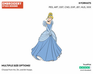 Cute Cinderella - Disney's Cinderella - Embroidery Design in 3 sizes & 8 formats