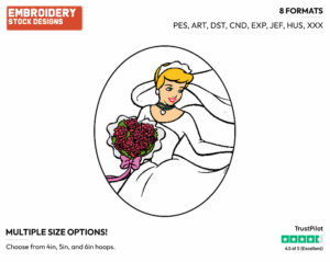 Cinderella In Wedding Dress - Disney's Cinderella - Embroidery Design in 3 sizes & 8 formats