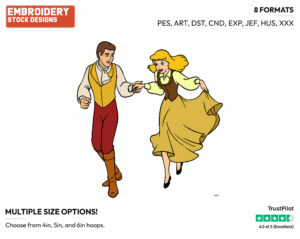 Cinderella, Prince Charming - Disney's Cinderella - Embroidery Design in 3 sizes & 8 formats