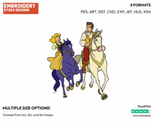 Cinderella, Prince Riding Horses - Disney's Cinderella - Embroidery Design in 3 sizes & 8 formats