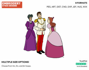 Anastasia, Lady Tremaine, Prince Charming - Disney's Cinderella - Embroidery Design in 3 sizes & 8 formats