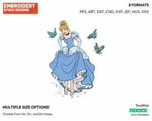 Cinderella Admiring Her Shoes - Disney's Cinderella - Embroidery Design in 3 sizes & 8 formats