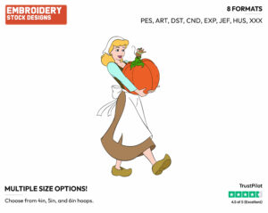 Cinderella Carrying A Pumpkin With Gus On It - Disney's Cinderella - Embroidery Design in 3 sizes & 8 formats