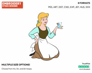 Cinderella Holding A Mouse In Her Hand - Disney's Cinderella - Embroidery Design in 3 sizes & 8 formats
