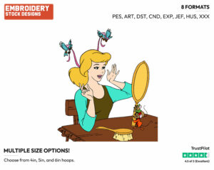 Jaq, Gus Hold Mirror Up To Cinderella - Disney's Cinderella - Embroidery Design in 3 sizes & 8 formats