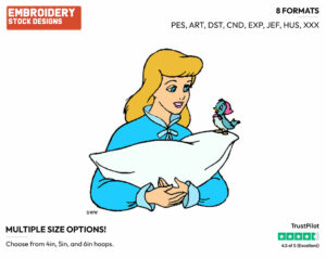 Cinderella Greeting Bird On Pillow - Disney's Cinderella - Embroidery Design in 3 sizes & 8 formats