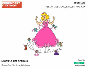 Cinderella In Her Pink Dress - Disney's Cinderella - Embroidery Design in 3 sizes & 8 formats