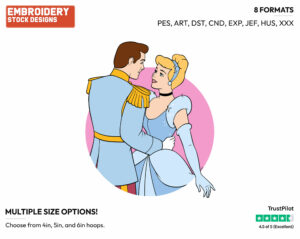 Cinderella And Prince Charming Dancing - Disney's Cinderella - Embroidery Design in 3 sizes & 8 formats