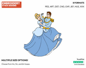 Cinderella And Prince Charming Dancing - Disney's Cinderella - Embroidery Design in 3 sizes & 8 formats