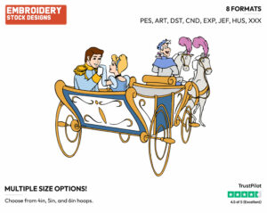 Cinderella And Prince Charming Riding In A Coach - Disney's Cinderella - Embroidery Design in 3 sizes & 8 formats