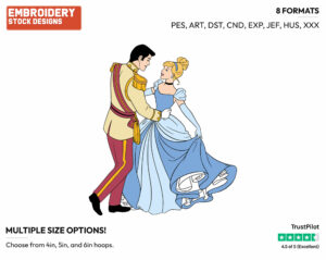 Cinderella, Prince Charming Dancing - Disney's Cinderella - Embroidery Design in 3 sizes & 8 formats