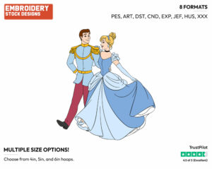 Cinderella, Prince Charming - Disney's Cinderella - Embroidery Design in 3 sizes & 8 formats