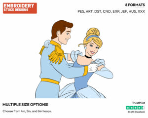 Cinderella, Prince Charming Dancing - Disney's Cinderella - Embroidery Design in 3 sizes & 8 formats