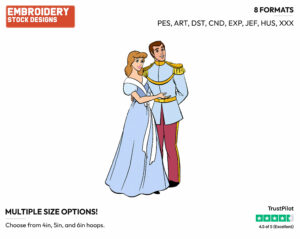 Cinderella, Prince Charming - Disney's Cinderella - Embroidery Design in 3 sizes & 8 formats