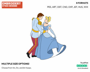 Cinderella, Prince Dancing - Disney's Cinderella - Embroidery Design in 3 sizes & 8 formats