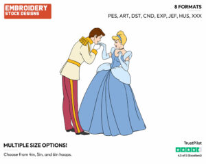 Prince Kissing Cinderella's Hand - Disney's Cinderella - Embroidery Design in 3 sizes & 8 formats