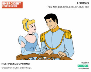 Cinderella, Prince Charming - Disney's Cinderella - Embroidery Design in 3 sizes & 8 formats