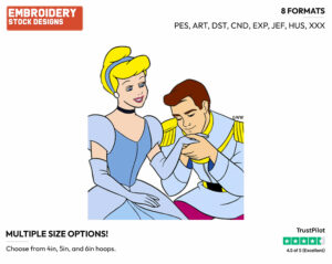 Prince Kissing Cinderella's Hand - Disney's Cinderella - Embroidery Design in 3 sizes & 8 formats