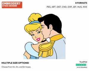 Prince Kissing Cinderella's Cheek - Disney's Cinderella - Embroidery Design in 3 sizes & 8 formats