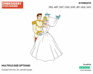 Cinderella, Prince Wedding - Disney's Cinderella - Embroidery Design in 3 sizes & 8 formats