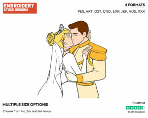 Cinderella, Prince Kissing - Disney's Cinderella - Embroidery Design in 3 sizes & 8 formats