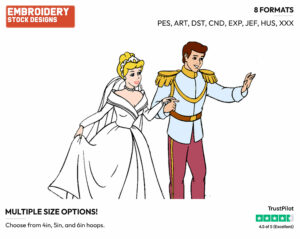 Cinderella, Prince Wedding Day - Disney's Cinderella - Embroidery Design in 3 sizes & 8 formats