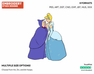 Cinderella, Fairy Godmother - Disney's Cinderella - Embroidery Design in 3 sizes & 8 formats