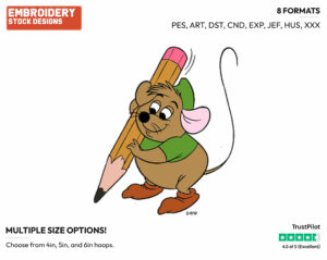 Gus, Pencil - Disney's Cinderella - Embroidery Design in 3 sizes & 8 formats