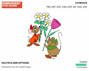Gus, Jaq Holding Flowers - Disney's Cinderella - Embroidery Design in 3 sizes & 8 formats