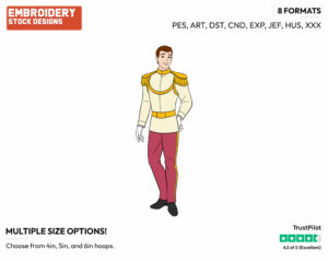 Prince Charming - Disney's Cinderella - Embroidery Design in 3 sizes & 8 formats