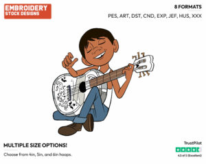Miguel Playing Guitar - Disney's Coco - Embroidery Design in 3 sizes & 8 formats