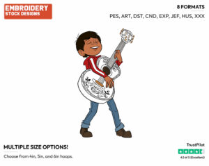 Miguel Playing Guitar - Disney's Coco - Embroidery Design in 3 sizes & 8 formats