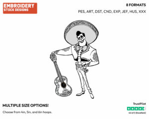 Ernesto De La Cruz With His Guitar - Disney's Coco - Embroidery Design in 3 sizes & 8 formats