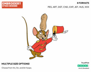 Timothy Q Mouse With A Peanut Under His Hat - Disney's Dumbo - Embroidery Design in 3 sizes & 8 formats