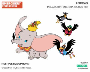 Dumbo Flying With Crows - Disney's Dumbo - Embroidery Design in 3 sizes & 8 formats