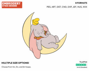 Dumbo Sleeping On A Crescent Moon - Disney's Dumbo - Embroidery Design in 3 sizes & 8 formats
