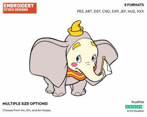 Dumbo Dressed As A Clown - Disney's Dumbo - Embroidery Design in 3 sizes & 8 formats