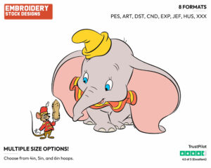 Dumbo, Timothy - Disney's Dumbo - Embroidery Design in 3 sizes & 8 formats
