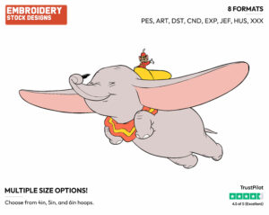 Dumbo, Timothy Flying - Disney's Dumbo - Embroidery Design in 3 sizes & 8 formats