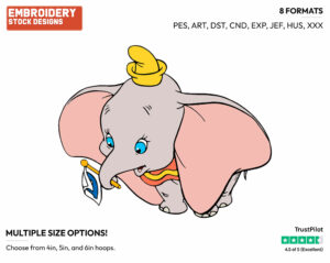 Dumbo, Flag - Disney's Dumbo - Embroidery Design in 3 sizes & 8 formats
