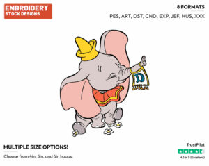 Dumbo Trumpeting - Disney's Dumbo - Embroidery Design in 3 sizes & 8 formats
