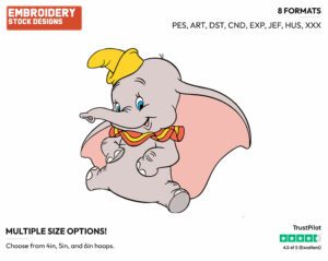 Dumbo - Disney's Dumbo - Embroidery Design in 3 sizes & 8 formats